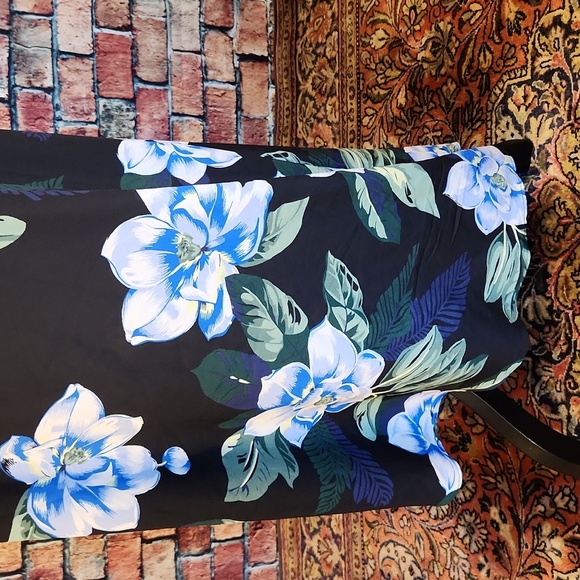 Banana Republic Navy Floral Hawaiian Strappy Dress Lined Asymmetrical 12 Tall - Picture 8 of 16